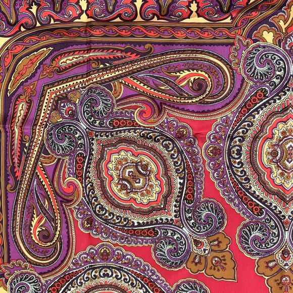 Purple Silk Paisley Scarf Square Signed JG Hook Old Money Career Professional - Picture 4 of 5